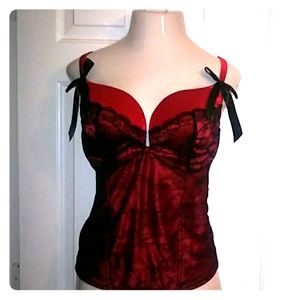 Cacique Sultry Red and Black Lace Bustier size 22/24